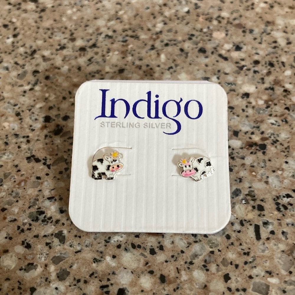 Cow Earrings Indigo Sterling Silver